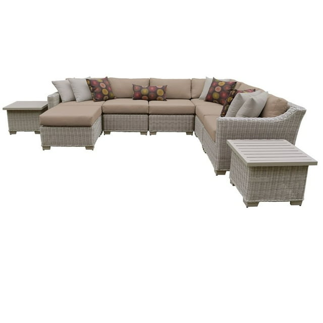Coast 9 Piece Outdoor Wicker Patio Furniture Set in Wheat