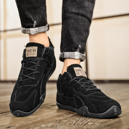 

YOUSNH Men Shoes Plus Velvet Mid Cut Fashionable Outdoor Casual Warm Cotton Boots Trendy Short Boots Womens Boots Black 9.5