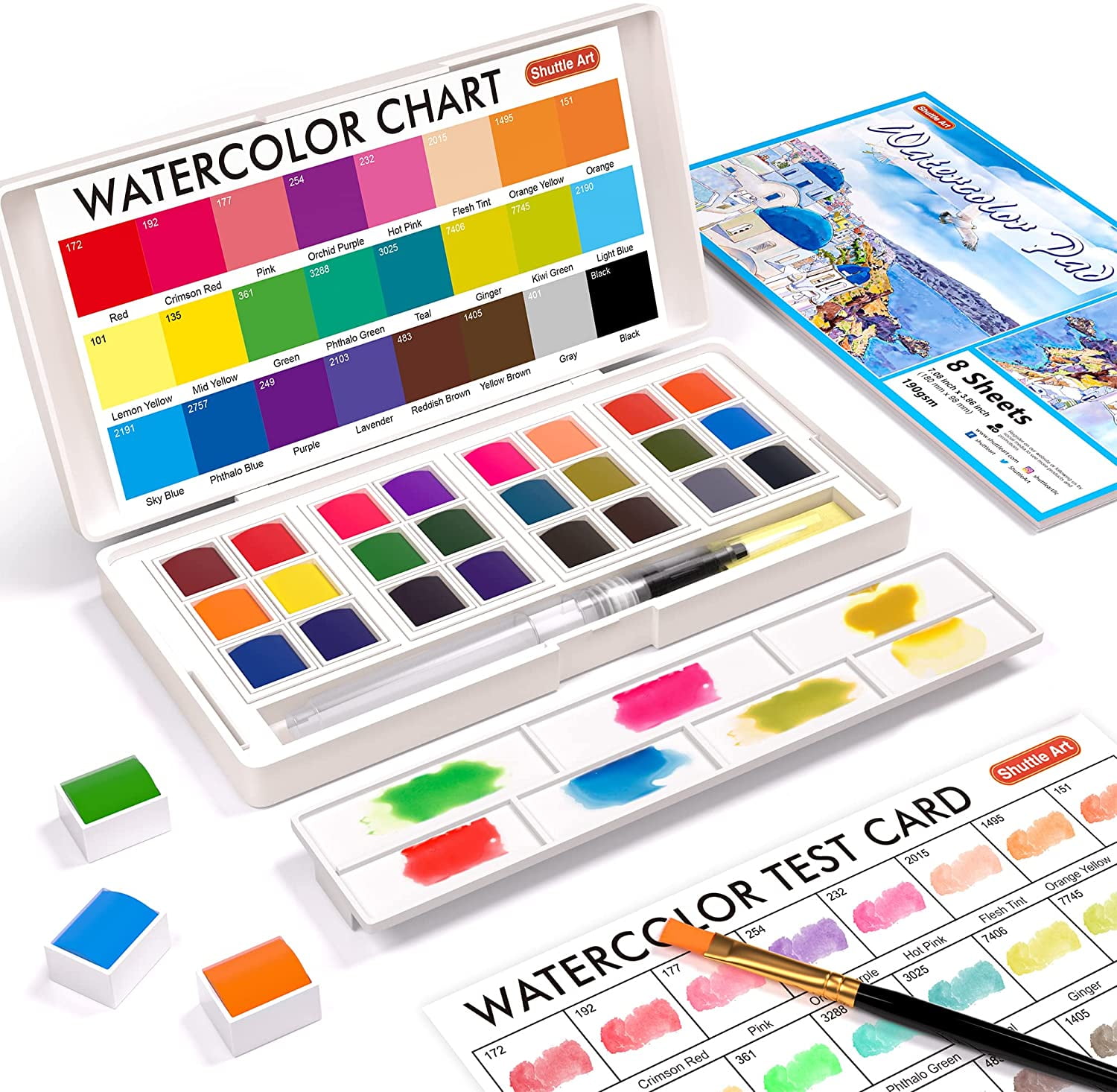 Watercolor Paint Set, Shuttle Art 24 Colors Watercolor Paint in Half
