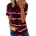thumbnail image 3 of Women Short Sleeve T Shirt Casual Style Round Neck Stripes Pattern Breathable Women Summer T Shirt  for Office ANGGREK Otros, 3 of 5