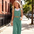thumbnail image 5 of ITSAME Girls Outfit 2-Piece, Button Up Denim Vest and Flared Jeans Summer Fashion Casual Clothes Green Size 12, 5 of 6