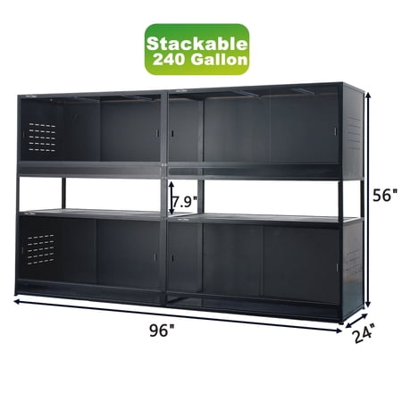 96x24x24Inch Stackable 240Gal Reptile Enclosures, Front Opening, Secure Lock, PVC Terrarium for Bearded Dragons, Ball Pythons & Snakes | ToxiRium