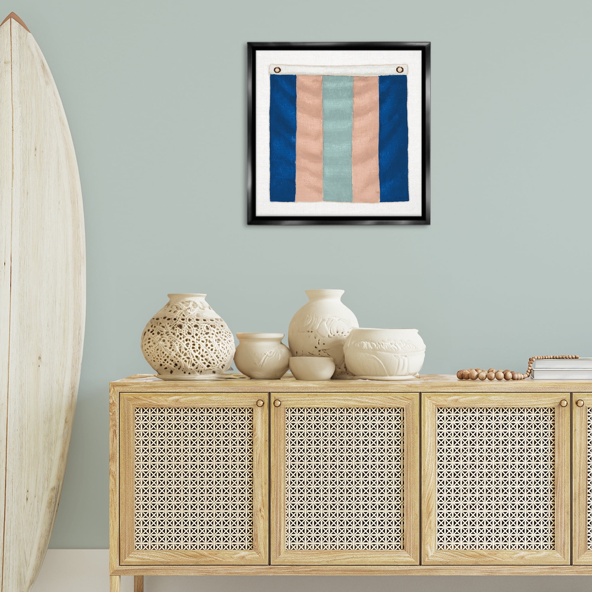 Stupell Industries Striped Nautical Flag Nautical & Beach Painting Black Floater Framed Canvas Art Print Wall Art, 25 x 25