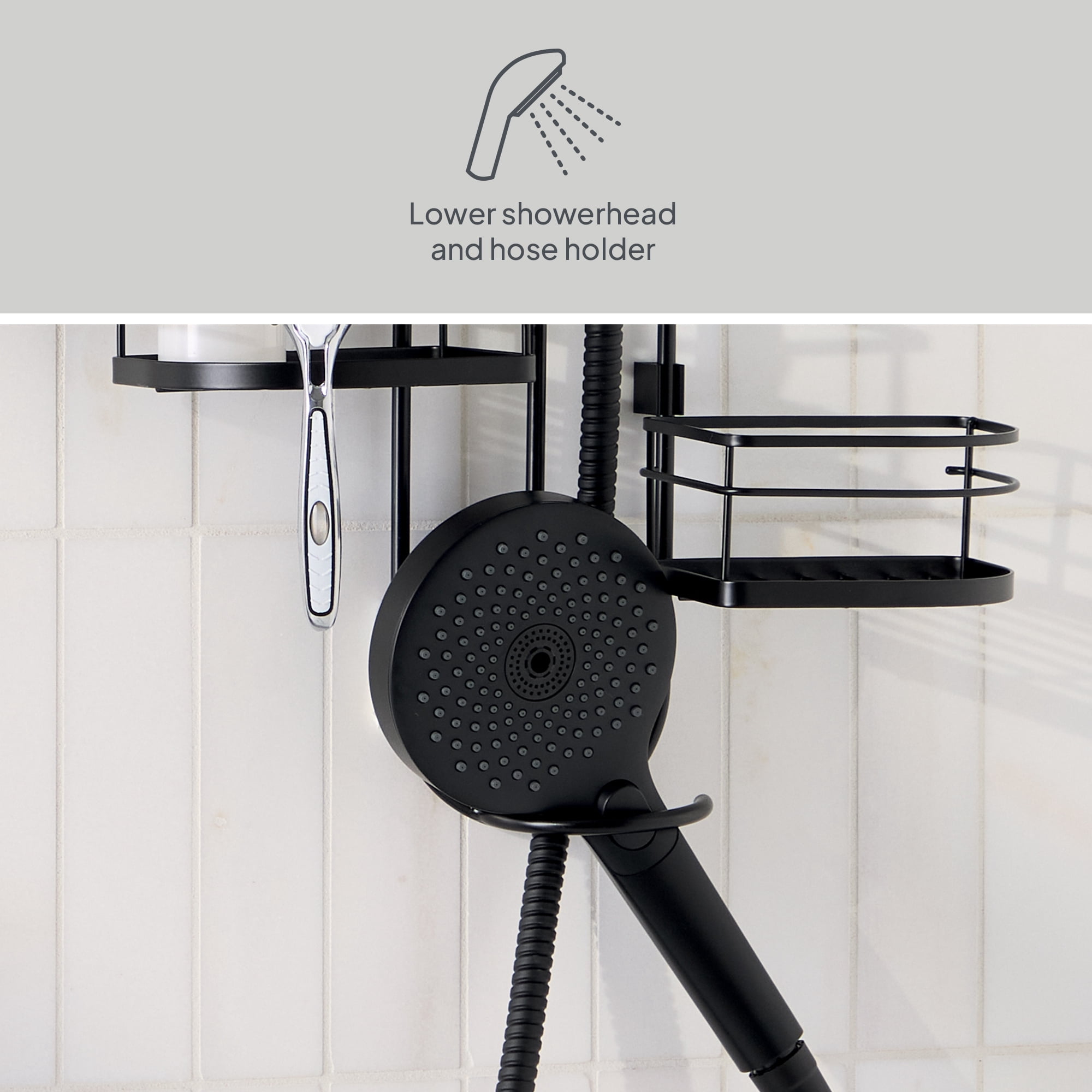 Better Homes & Gardens 4-Shelf Hanging Shower Caddy with Handheld Hose-Friendly Design in Matte Black
