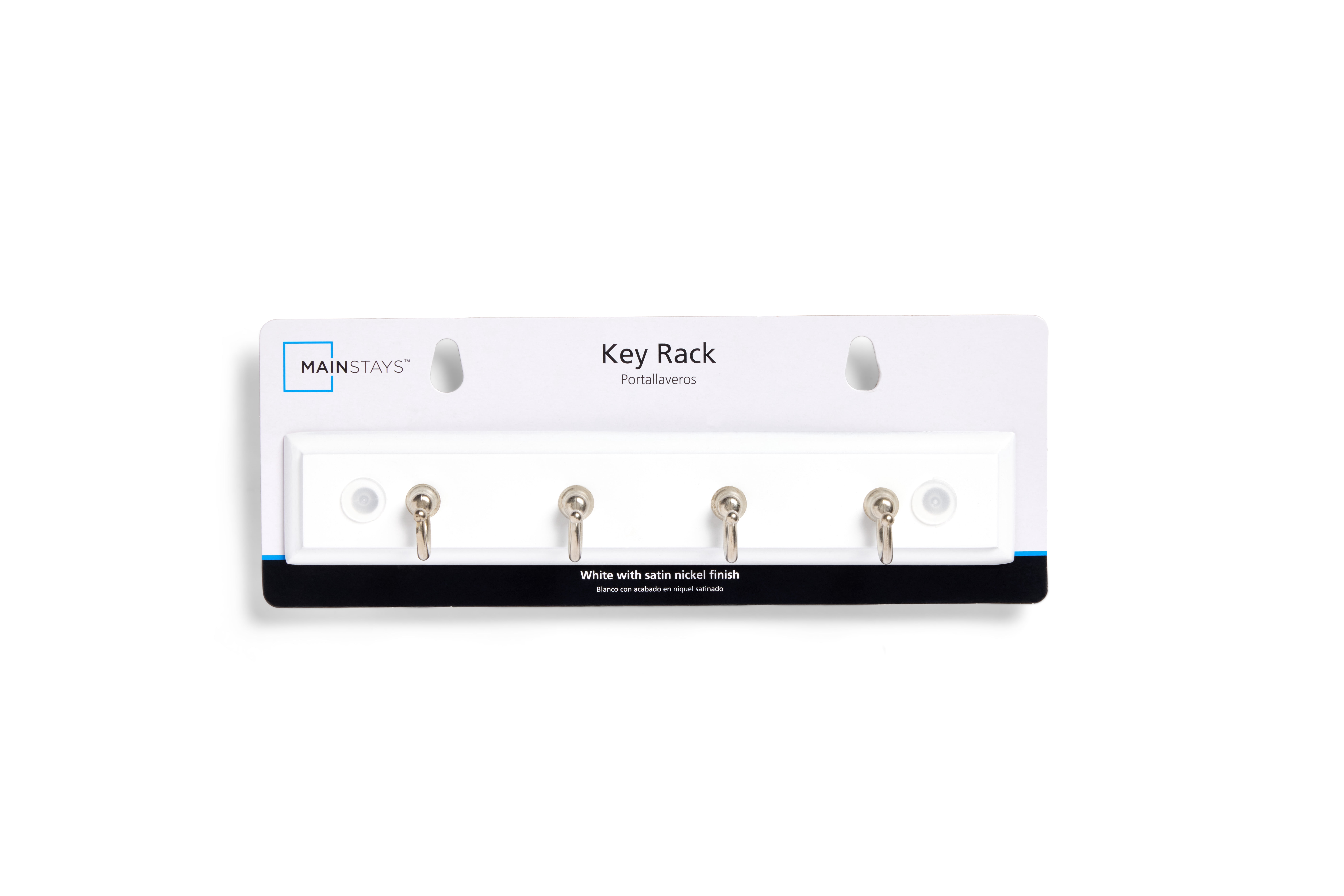 (2 pack) Mainstays White 8.75 inch Key Rail with 4 Satin Nickel Hooks for Keys, Mail, Leashes, 2 lbs Capacity, 1 Pack