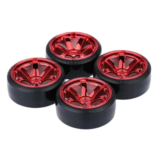 HEVIRGO 4 Pcs Pneus de Voiture RC Haute Durabilité Résistants à l'Usure Écologiques Réutilisables Installation Simple Décorative Plastique 1/10 Roues de Voiture RC Pièces de Véhicule RC Fournitures de Voiture RC