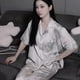 thumbnail image 1 of Conjunto de pijama de verano de manga corta para mujer, suave y cómodo, transpirable, ropa de casa, conjunto de tres piezas, 1 of 4