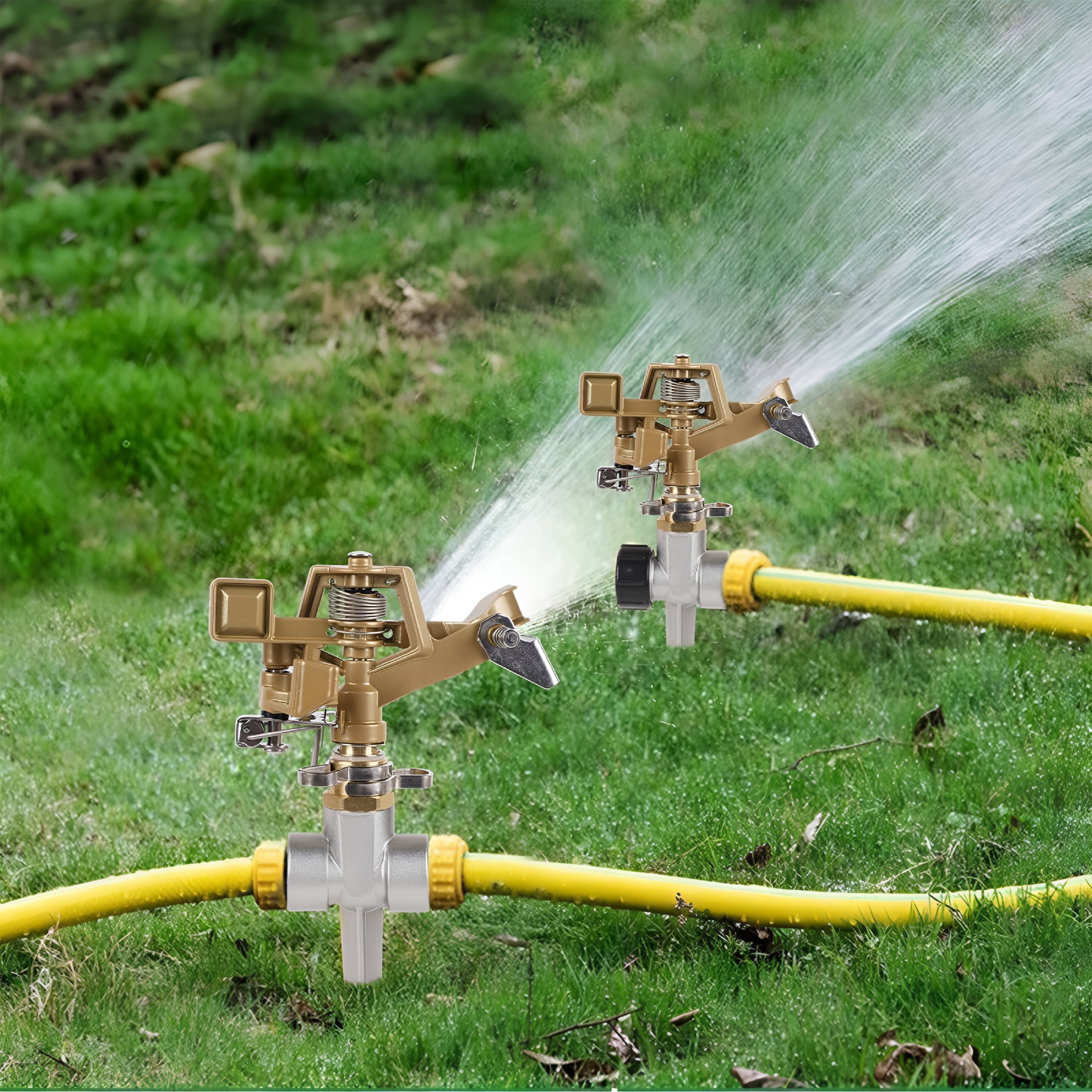 CURYMAY 1/2 Inch Impact Sprinkler 2 Pack, Heavy Duty Zinc Alloy Lawn Sprinkler Head with Nozzle, Adjustable 20-360 Degree Large Coverage Pattern, Watering Sprinkler for Grass Patio Garden Irrigation