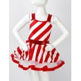 thumbnail image 4 of TiaoBug Kids Girls Chritsmas Candy Cane Costume Sequins Sleeveless Striped Figure Skating Tutu Dress A Red 6, 4 of 7