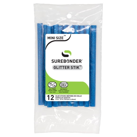 Blue Glitter Hot Glue Sticks Mini Size - 4" - 12 Pack