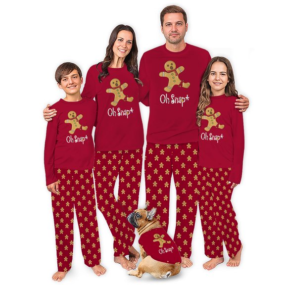Family Christmas Pajamas With Dog Oh Snap Gingerbread, Long Sleeve, Handy Pockets, Extended Sizes