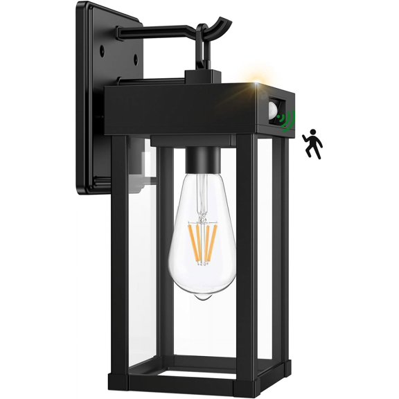 2 Pack Outdoor Solar Wall Light Fixtures With Dusk To Dawn Sensor,Large Size Black Outdoor Wall Lights with 3Lighting,Exterior Waterproof Solar Wall Sconce Light for Outside,Garage(Black-2P)