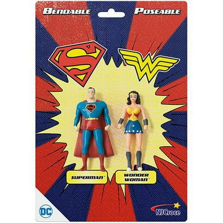 NJ Croce DC Comics Superman & Wonder Woman Action Figure 3" Bendable Pair