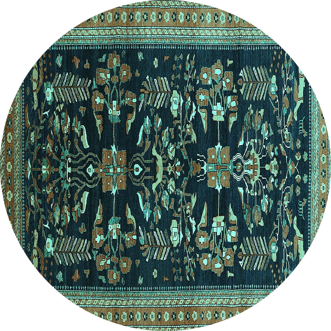 Ahgly Company Machine Washable Indoor Round Oriental Turquoise Blue ...