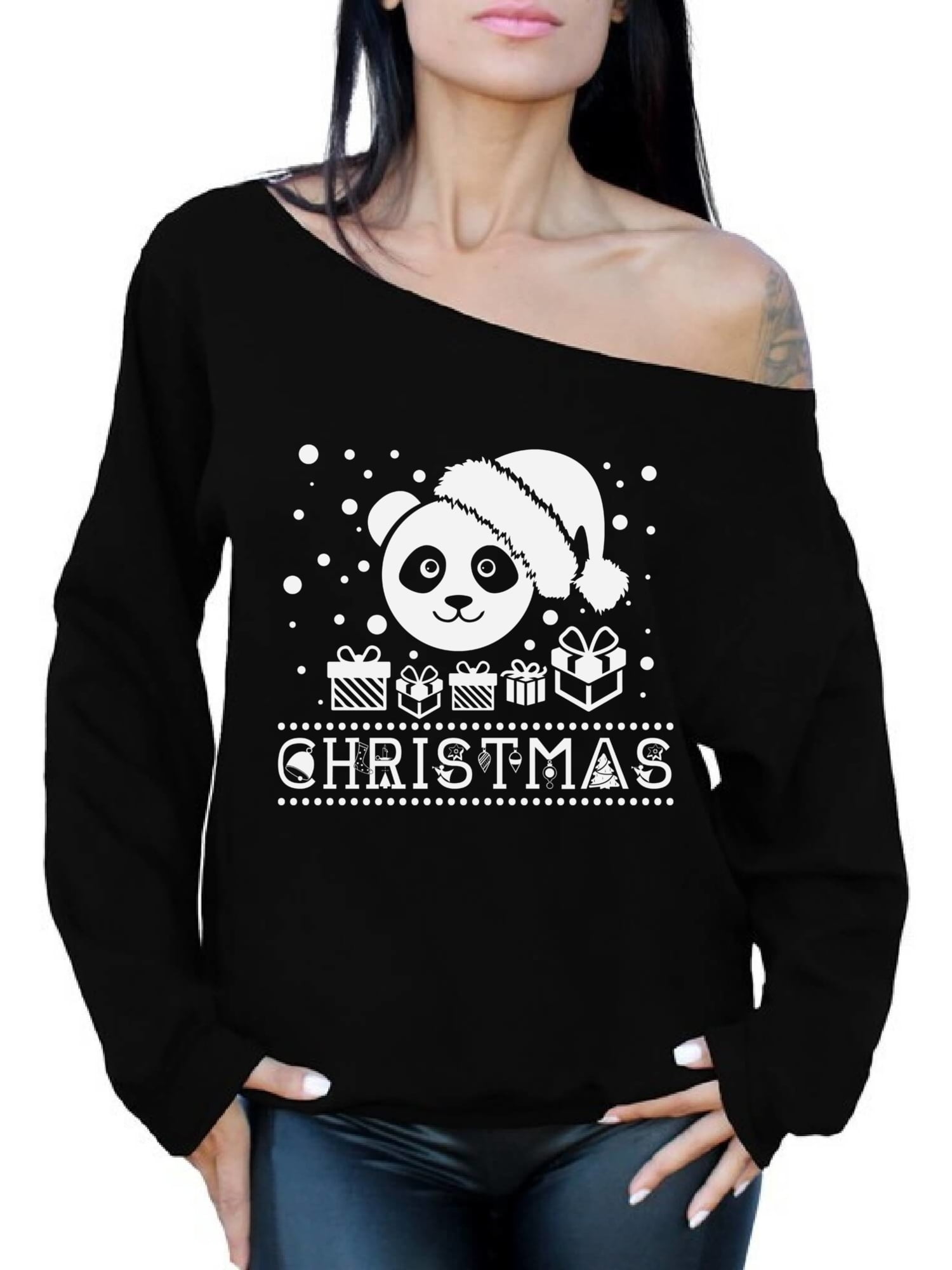 Awkward Styles Awkward Styles Christmas Panda Sweatshirt Off Shoulder