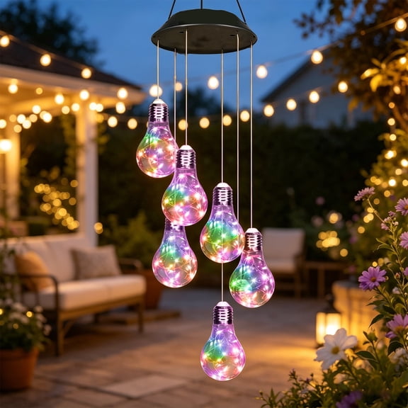 Rirool Multi Color Solar Wind Chimes Outdoor, Waterproof Color Changing Edison Bulb Hanging Lights for Garden Patio Backyard Window Decorations