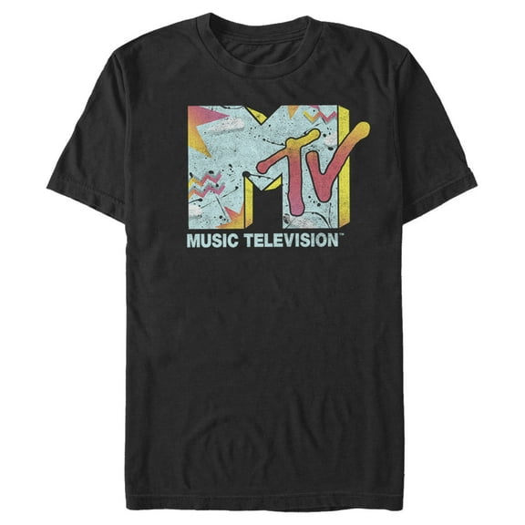 Men's MTV 80s Style Print Logo  Graphic Tee Black Small