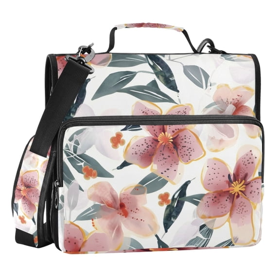 ALAZA Zipper Binder Botanical Flowers Leaves 3 Ring Trapper Keeper File Folder Organizer Bag