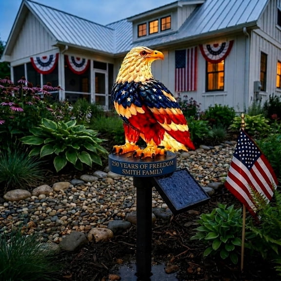 Solar Eagle Garden Stake Light Patriotic Flying Bird Statue Solar Powered Outdoor Landscape Lamp For Yard Lawn Pathway Independence Day Holiday Outdoor Decor