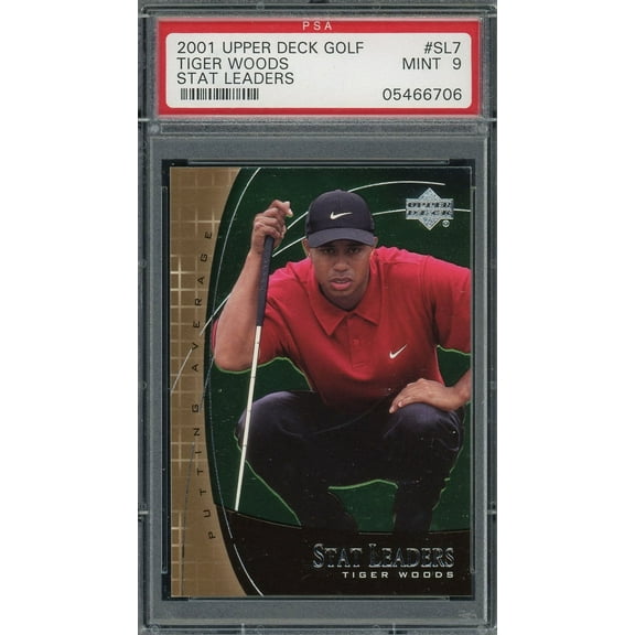 Tiger Woods 2001 Upper Deck Stat Leaders Golf Card #SL7 Graded PSA 9 MINT