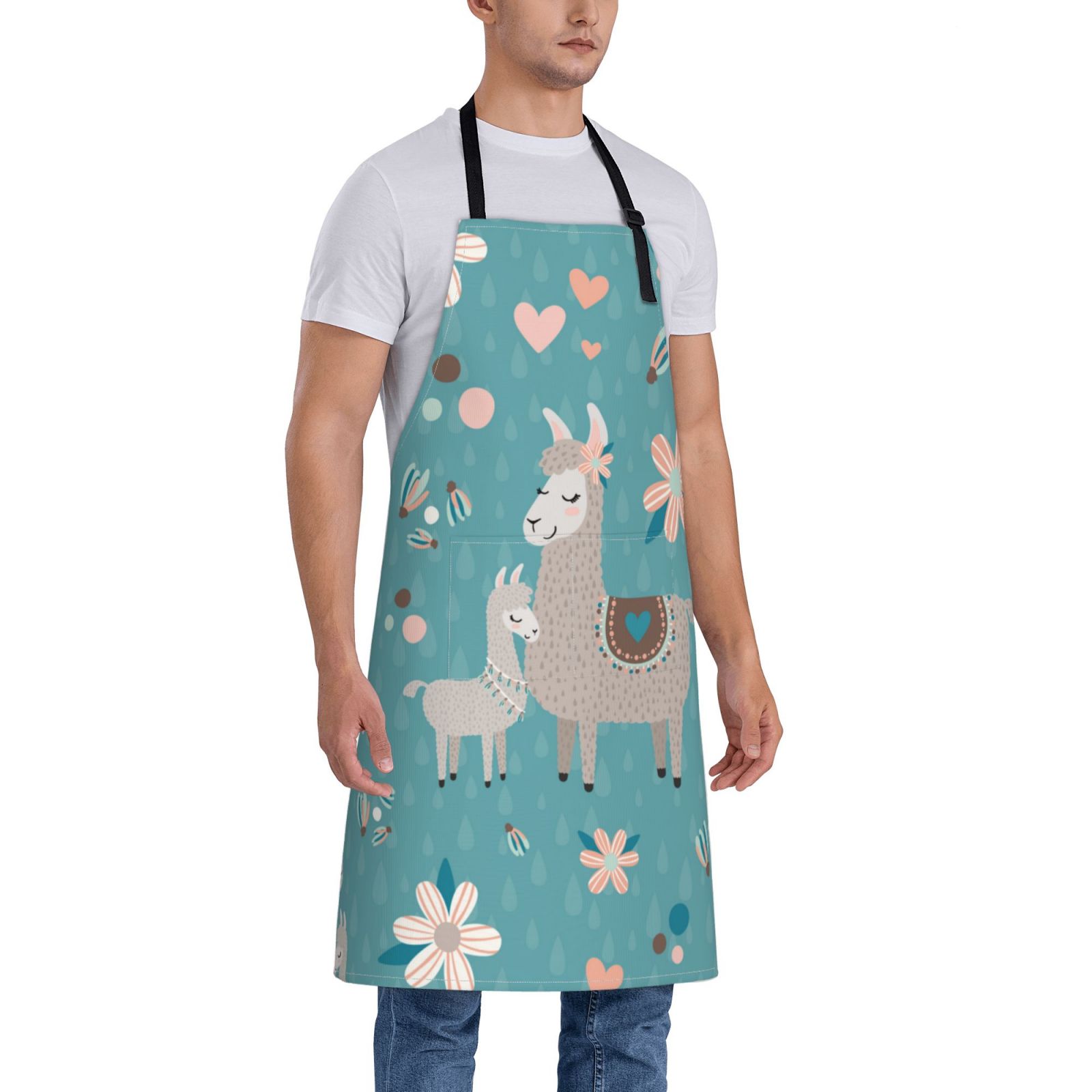 Kdxio Teal Mama Llama Apron with Pockets Adjustable Kitchen Aprons for Men Women Waterproof Aprons for Cooking,Drawing,Crafting, Baking Household Cleaning