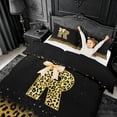 thumbnail image 3 of meiyoeat Gold Sparkle Monogram R Twin Duvet Cover,Leopard Glitter Bow Initial Print Twin Bedding For Girl,Black Reversible,2pcs,1 Duvet Cover and 1 Pillowcase, 3 of 6