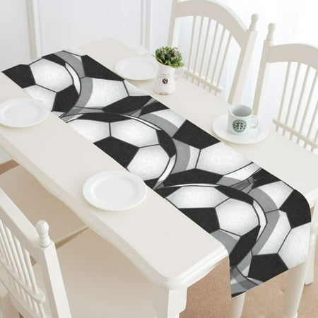 

MKHERT Black Soccer Table Runner for Office Kitchen Dining Wedding Party Home Decor 14x72 inch