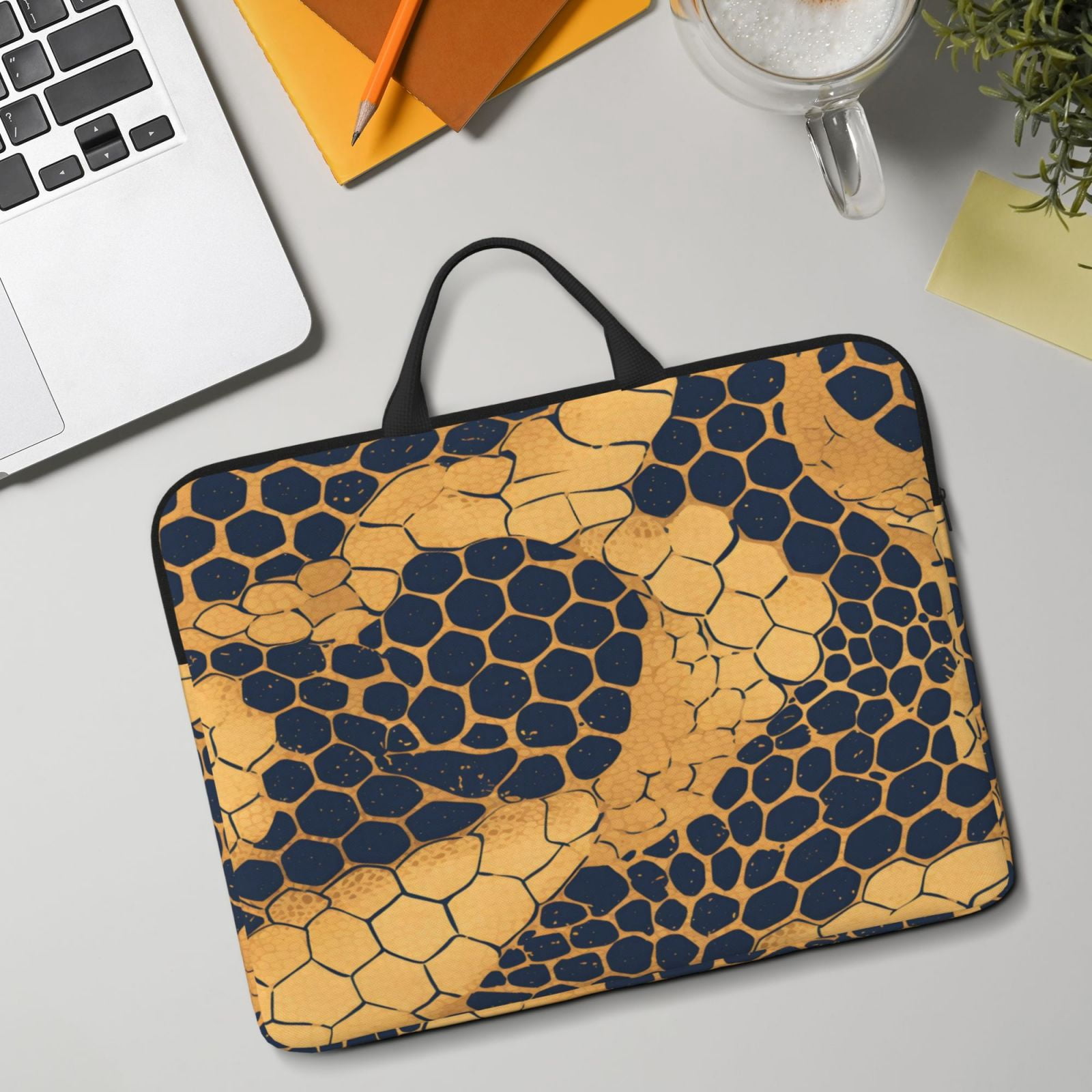Laptop Sleeve Bag For Women Men 14inch Waterproof Durable Protective Computer Carrying Cover Handle Laptop Case Bag Snake Skin Print Style Doderblue_3