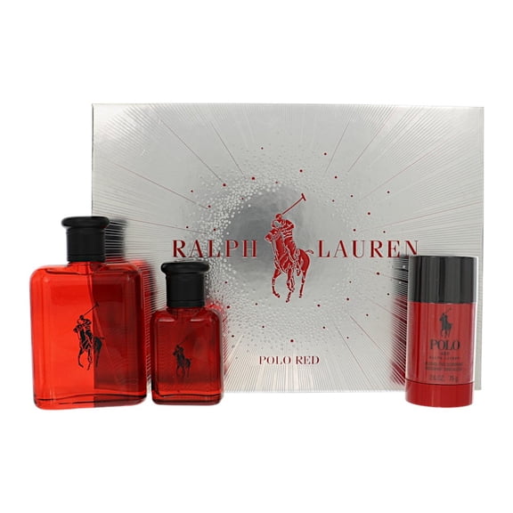 Ralph Lauren Polo Red 3 Piece Set For Men: 4.2 Oz Eau De Toilette Spray, 1.36 Oz Eau De Toilette Spray, 2.6 Oz Deodorant Stick