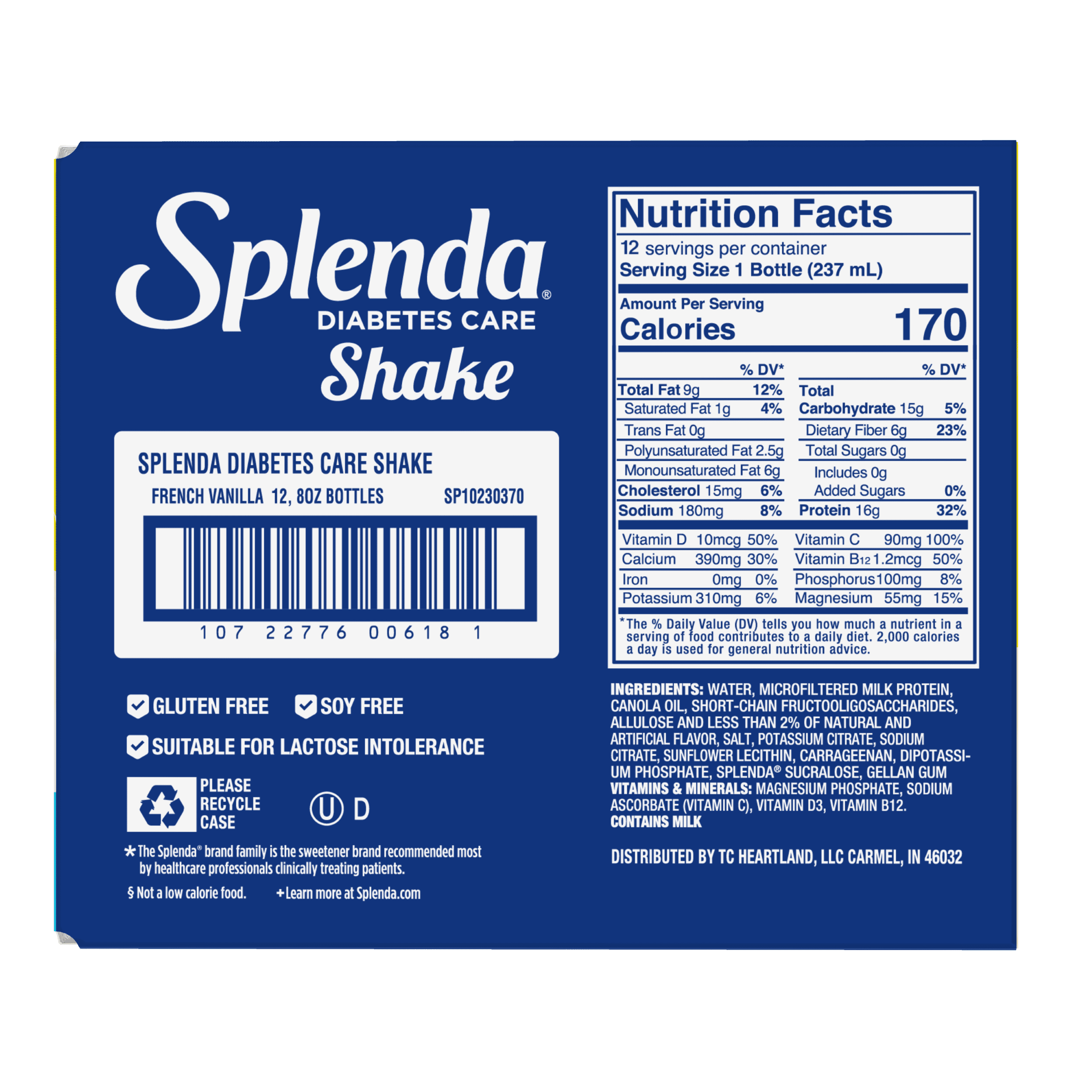 Splenda Diabetic Protein Shakes, Helps Manage Blood Sugar, French Vanilla, 8oz, 12 Pack