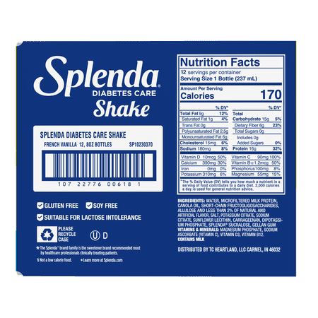 SPLENDA DIABETIC PROTEIN SHAKES, HELPS MANAGE BLOOD SUGAR, FRENCH VANILLA, 8OZ, 12 PACK