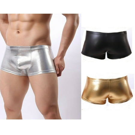 US Men Faux Leather Trunks Shorts Wet Look Boxers Briefs Underpants Underwear - XL -