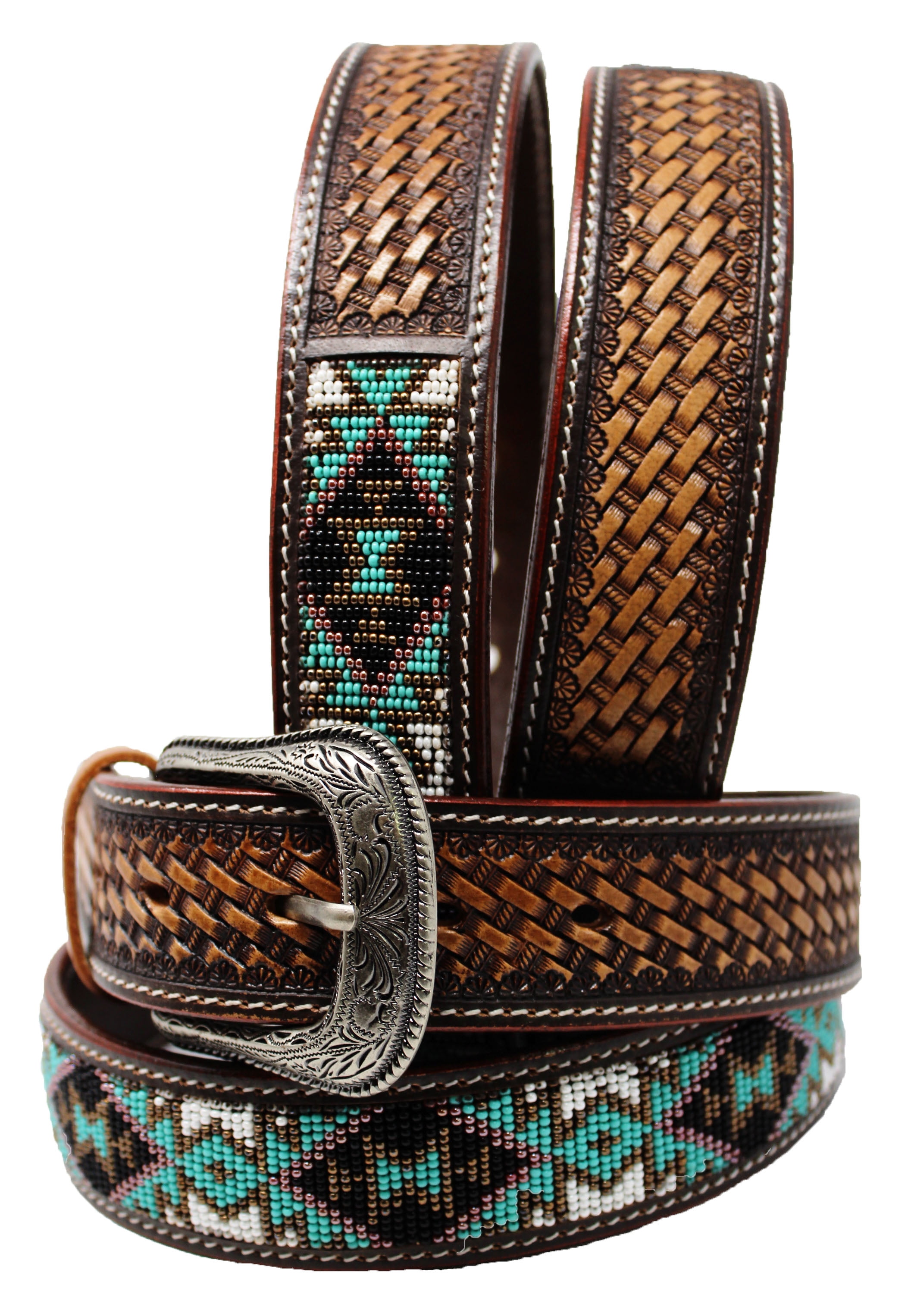 beaded leather belt