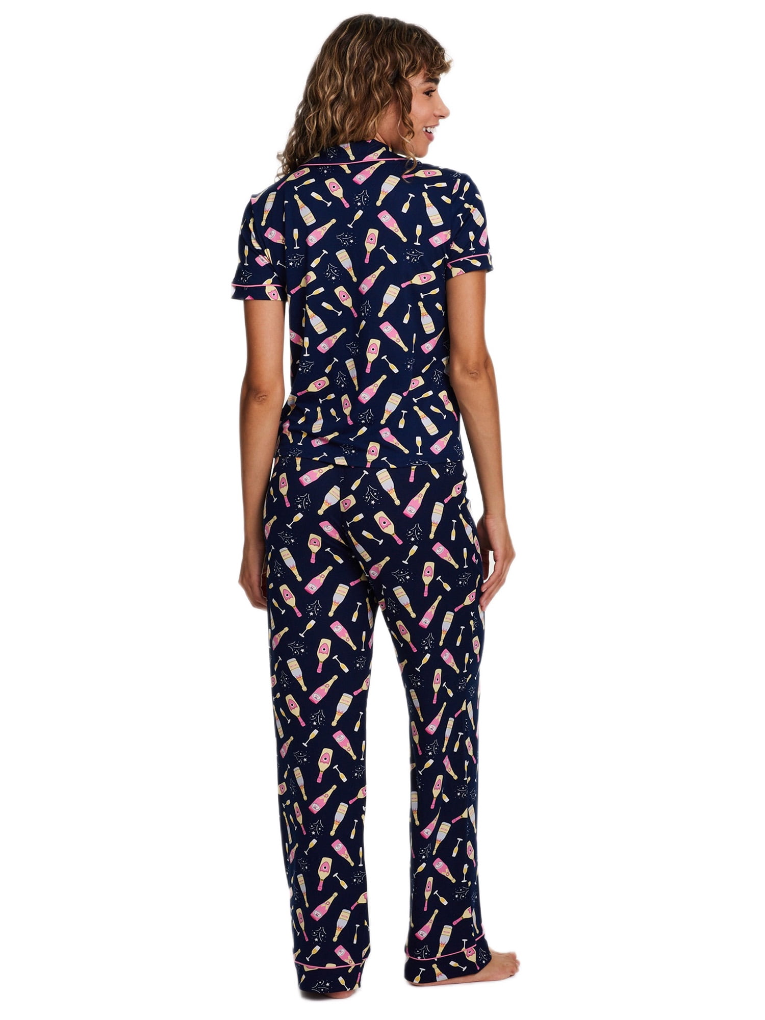 Sleep & Co. Women's & Women's Plus Short Sleeve Fesitve Notch Collar Button Down with Pant Pajama Sleep Lounge Set, 2-Piece, Sizes S-2XL