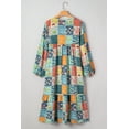 thumbnail image 6 of Women's Sky Blue Floral Checkered Bubble Sleeve Ruffle Hem Dress - Casual V Neck with Pockets | L, 6 of 12