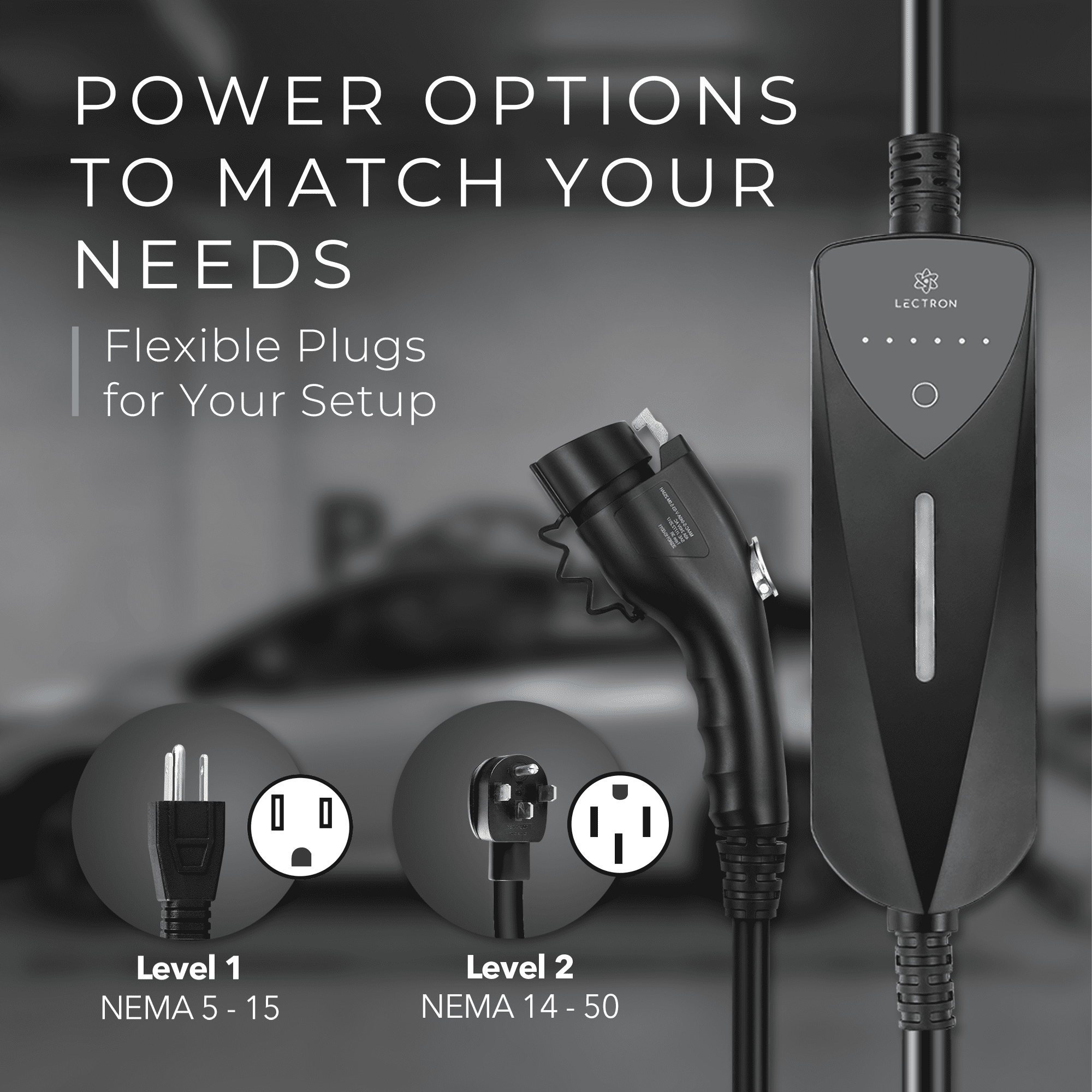 Lectron Level 1/2 (8A to 40A) J1772 Portable EV Charger - Dual-Level Electric Vehicle Charging Station with NEMA 14-50/5-15 Plug - Compatible with All J1772 EVs