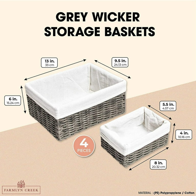 Farmlyn Creek 4 Pack Rectangular Wicker Storage Baskets With