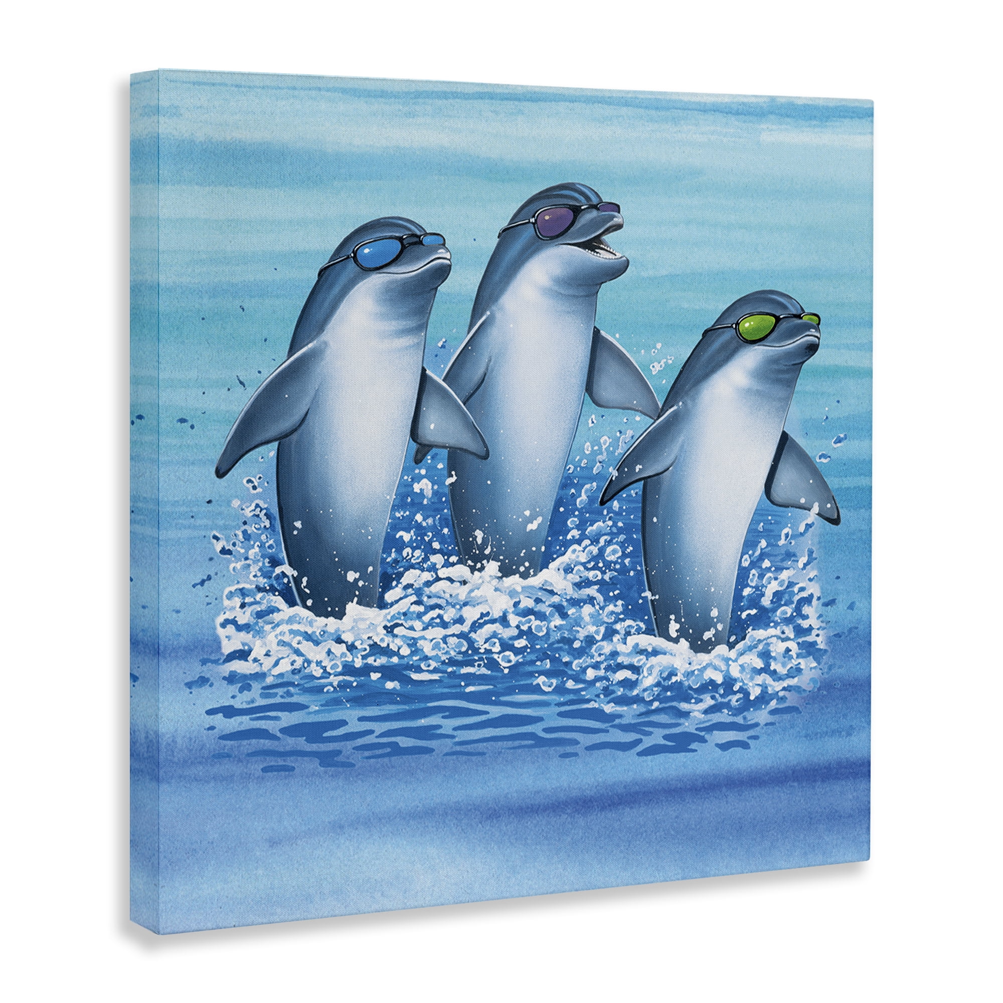 Stupell Industries Cool Dolphins Trio Animals Painting Wrapped Canvas Art Print Wall Art, 36 x 36