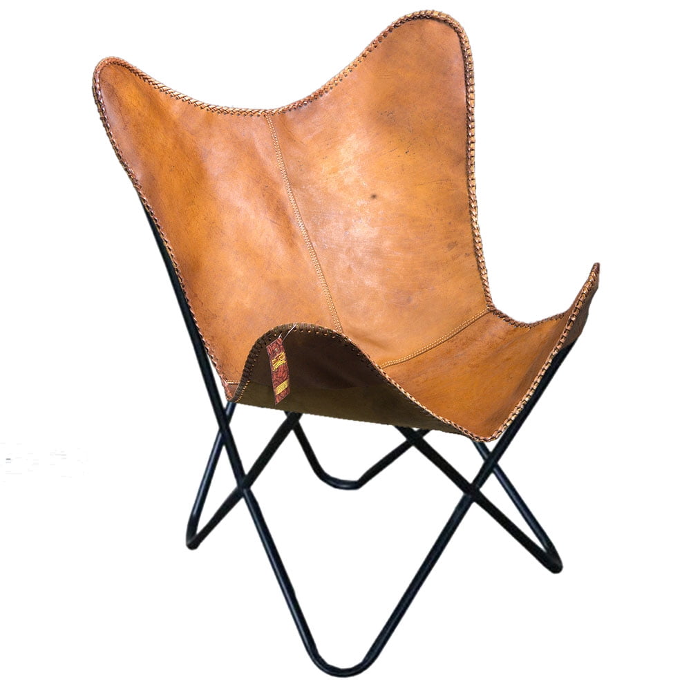 Få kontrol møbel humane 3OLTK Genuine Leather Butterfly Chair Folding Lounge Modern Sling Accent  Seat - Walmart.com