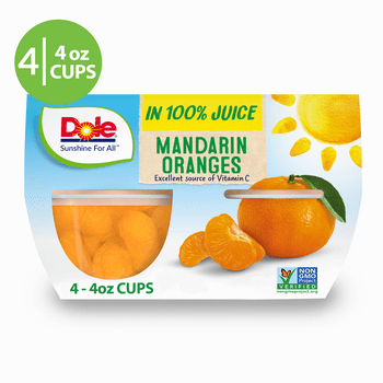 (4 Cups) Dole Fruit s Mandarin Oranges in 100% Fruit Juice, 4 oz