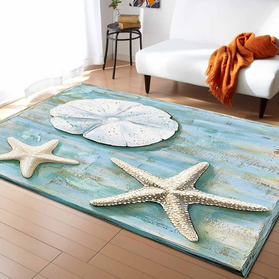 Area Rugs 5x8 Ft Starfish Coral Ocean Retro Non-Slip Washable Rug Indoor Rug Floor Mats Non Shedding Carpet for Living Room Bedroom Dining Room Home Decor