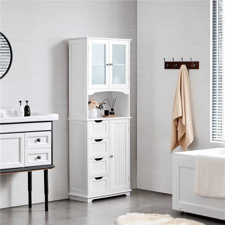 Yaheetech 65.5 Tall Freestanding Bathroom Storage Cabinet White