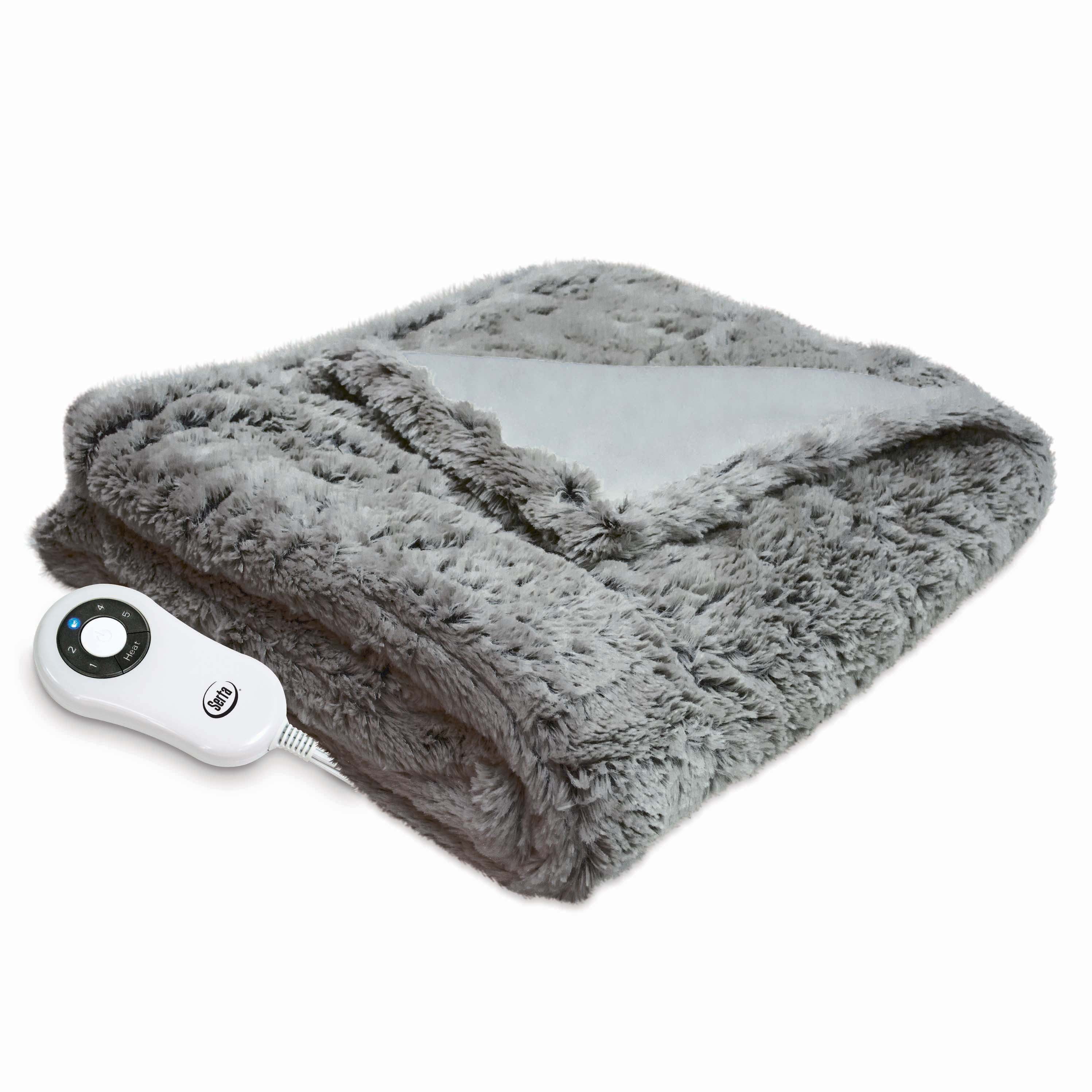 Throw Electric Heated Serta Auto Shut off Faux Fur 60in x 50inch Warm