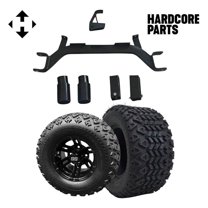 Hardcore Parts 4" Drop Axle Lift Kit for EZGO Marathon (1975-1993) Gas Golf Cart with 10" Black 'BULLDOG' Wheels and 20"x10"-10" DOT rated All-Terrain tires