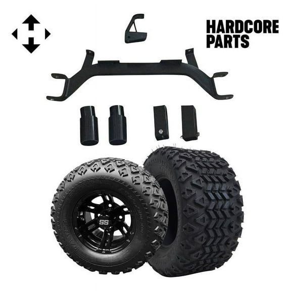 Hardcore Parts 4" Drop Axle Lift Kit for EZGO Marathon (1975-1993) Gas Golf Cart with 10" Black 'BULLDOG' Wheels and 20"x10"-10" DOT rated All-Terrain tires
