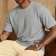 thumbnail image 2 of hlysgo Mens Short Sleeve T-Shirts Casual Knit Texture Crewneck Pocket Tee Tops Loose Fit Summer Shirt Gray,XL, 2 of 6