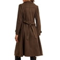 thumbnail image 3 of INSPIRE CHIC Faux Suede Trench Coat for Women's Notched Lapel Double Breasted Belted Long Sleeves Coats XS Dark Coffee, 3 of 6