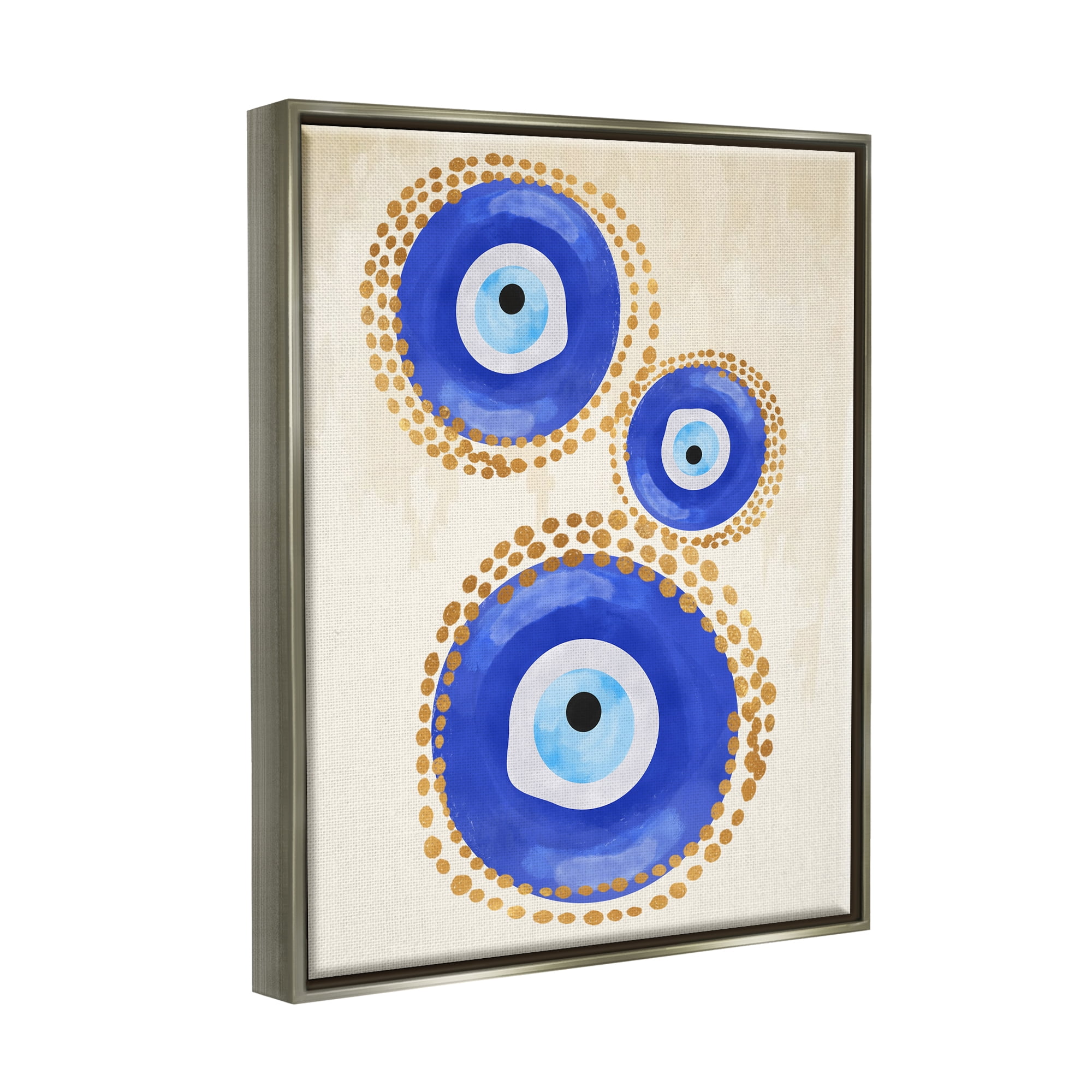 Stupell Industries Round Blue Evil Eye Pattern Lustrous Dotted Detail Painting Luster Gray Floating Framed Canvas Print Wall Art, Design by Two Smart Blondes