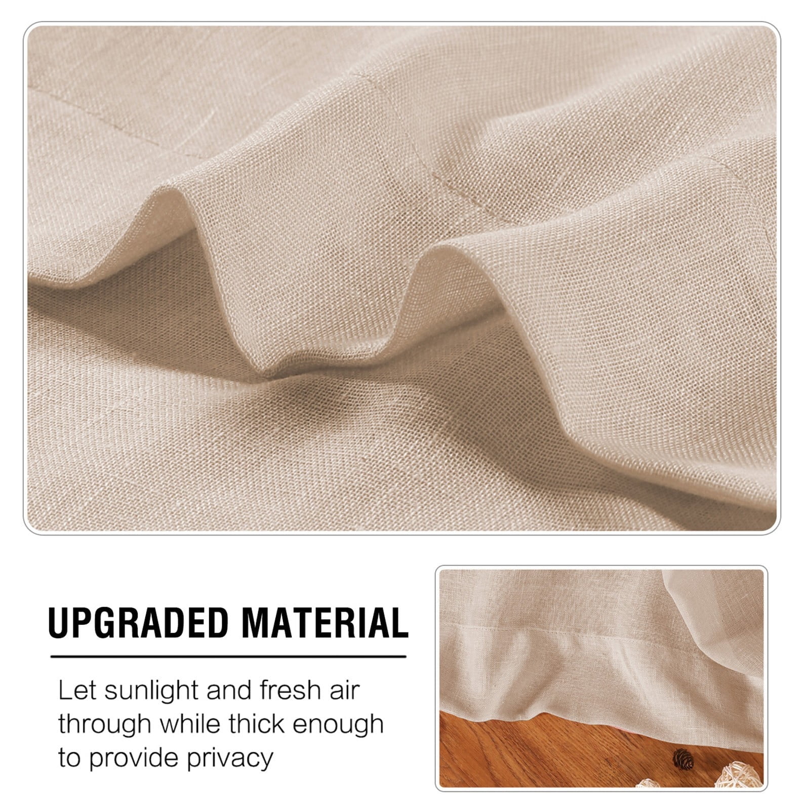 Linen Tulle Curtain 132X160Cm Khaki,2 Curtains,Linen Sheer Curtains 63 Inch Length Semi Sheer Curtains Silver Linen Curtain Panels for Living Room/Bedroom Light Filtering Curtains 2 Panels