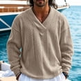 thumbnail image 5 of V Neck Sweater Zaewscy Men's V‑Neck Cable Knit Sweater Long Sleeve Loose Casual Pullover Jumper Khaki S, 5 of 9